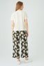 Khaki Leaf Textured Pull On Crop Trouser