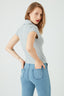 Grey Ribbed Collar Detail Top