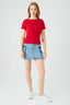 Red Crinkle Short Sleeve Top