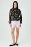 Black Floral Shirring Neck Blouse