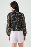 Black Floral Shirring Neck Blouse