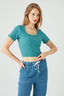 Teal Cotton Rib Tie Back Top