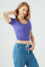 Purple Cotton Rib Tie Back Top