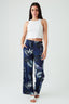 Blue Textured Printed Wide Leg Soft Trouser