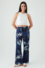 Blue Textured Printed Wide Leg Soft Trouser