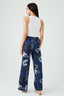 Blue Textured Printed Wide Leg Soft Trouser