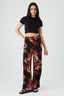 Black Leaf Print Wide Leg Soft Trouser