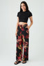 Black Leaf Print Wide Leg Soft Trouser