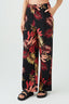 Black Leaf Print Wide Leg Soft Trouser