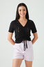 Black Pointelle Ruched Front Jumper