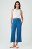 Denim Blue Textured Pull On Crop Trouser