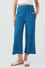 Denim Blue Textured Pull On Crop Trouser