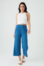 Denim Blue Textured Pull On Crop Trouser