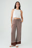 Brown Printed Border Hem Wide Leg Trousers