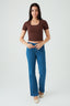 Brown Cotton Rib Tie Back Top
