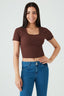 Brown Cotton Rib Tie Back Top