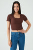 Brown Cotton Rib Tie Back Top