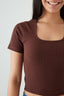 Brown Cotton Rib Tie Back Top