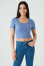 Denim Blue Cotton Rib Tie Back Top