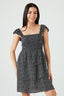 Black Frill Strap Shirred Detail Dress