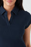 Navy Ribbed Collar Detail Top
