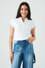 Optic White Ribbed Collar Detail Top