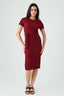 Wine Textured Short Sleeve Belted Dress