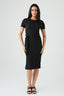 Black Textured Short Sleeve Belted Dress