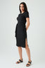 Black Textured Short Sleeve Belted Dress