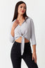 Grey Tie Front Woven Shirt - Select Fashion