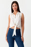 Ivory Tie Front Sleeveless Shirt - Select Fashion