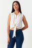 Ivory Tie Front Sleeveless Shirt - Select Fashion