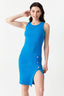 Blue Gold Button Side Bodycon Dress - Select Fashion