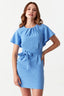 Light Blue Angel Sleeve Belted Woven Dress - Select Fashion