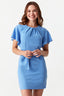 Light Blue Angel Sleeve Belted Woven Dress - Select Fashion