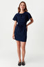 Navy Angel Sleeve Belted Woven Dress - Select Fashion
