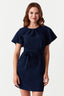 Navy Angel Sleeve Belted Woven Dress - Select Fashion