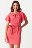 Pink Angel Sleeve Belted Woven Dress - Select Fashion