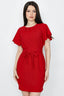 Red Angel Sleeve Belted Woven Dress - Select Fashion