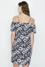 Blue Cold Shoulder Printed Tea Dress - Select Fashion