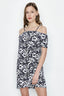 Blue Cold Shoulder Printed Tea Dress - Select Fashion