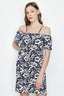 Blue Cold Shoulder Printed Tea Dress - Select Fashion
