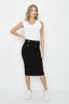 Black Button Seam Front Midi Skirt - Select Fashion