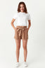 Camel Paperbag Crepe Belted Shorts - Select Fashion
