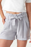 Grey Paperbag Crepe Belted Shorts - Select Fashion