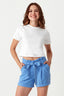 Light Blue Paperbag Crepe Belted Shorts - Select Fashion