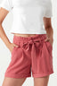 Rose Pink Paperbag Crepe Belted Shorts - Select Fashion