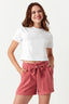 Rose Pink Paperbag Crepe Belted Shorts - Select Fashion
