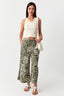 Khaki Printed Wide Leg Cropped Trousers - Select Fashion
