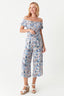 Blue Floral Bardot Shirred Jumpsuit - Select Fashion
